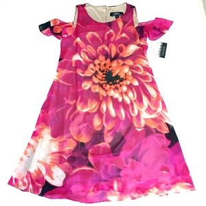 Kensie Floral Print Chiffon Royal Dress